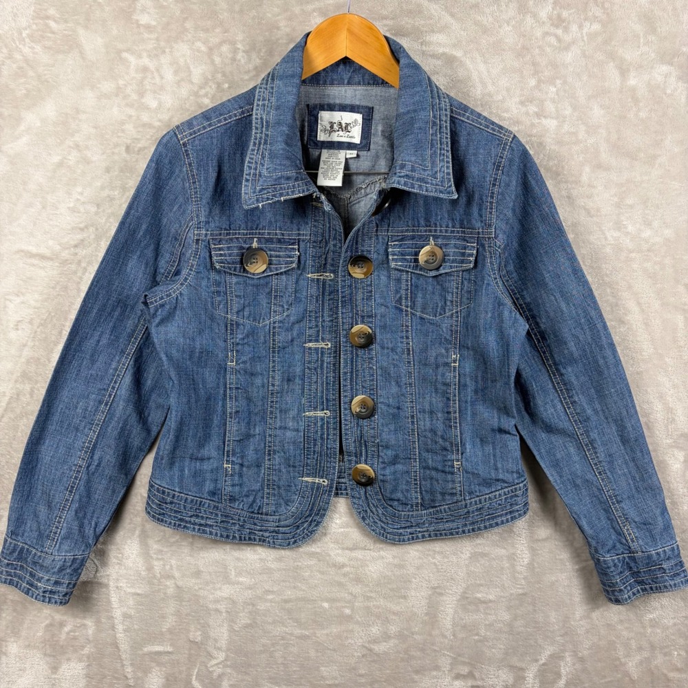 Vintage Live A Little Womens M Cotton Denim Jacket Blue Lightweight Western Y2K